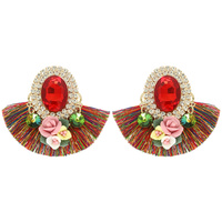FLOARL GEMSTONE RHINESTONE FRINGE EARRINGS