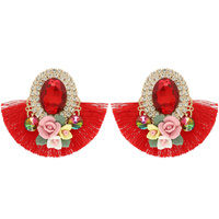 FLOARL GEMSTONE RHINESTONE FRINGE EARRINGS