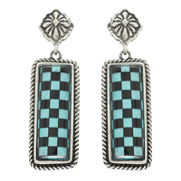 WESTERN EPOXY CHECKERBOARD BAR POST EARRINGS