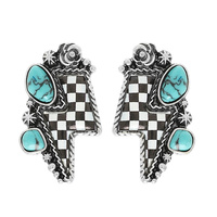WESTERN TURQUOISE CHECKERED THUNDER EARRINGS