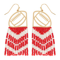 GAMEDAY FOOTBALL CUTOUT SEED BEAD FRINGE EARRINGS
