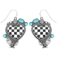 WESTERN TURQUOISE CHECKERED HEART EARRINGS