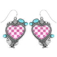 WESTERN TURQUOISE CHECKERED HEART EARRINGS