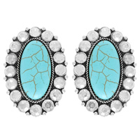 WESTERN CRYSTAL TURQUOISE OVAL POST EARRINGS