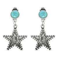 WESTERN ENGRAVED STAR POST DANGLE EARRINGS