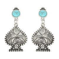 WESTERN ENGRAVED SPADE DANGLE EARRINGS