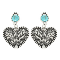 WESTERN ENGRAVED HEART POST DANGLE EARRINGS