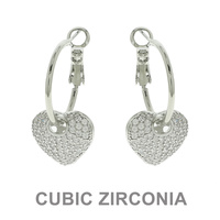 PUFFY CZ PAVE HEART HOOP EARRINGS