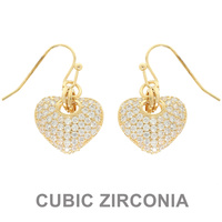 PUFFY CZ PAVE HEART DANGLE EARRINGS