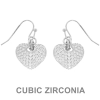 PUFFY CZ PAVE HEART DANGLE EARRINGS