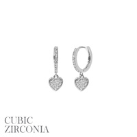 CZ PAVE HEART HUGGIE HOOP EARRINGS