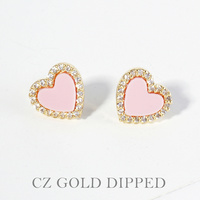 GOLD PLATED CZ HEART STUD EARRINGS