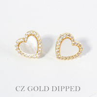GOLD PLATED CZ HEART STUD EARRINGS