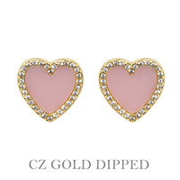 GOLD PLATED CZ HEART POST EARRINGS