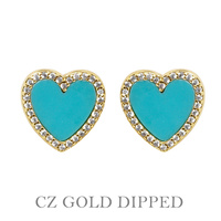 GOLD PLATED CZ HEART POST EARRINGS