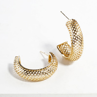 GOLD PLATED TEXTURED CRESCENT HOOP EARRINGS