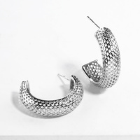 GOLD PLATED TEXTURED CRESCENT HOOP EARRINGS