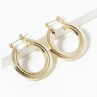 GOLD PLATED RIBBED HOOP EARRINGS