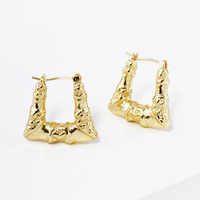 GOLD PLATED ANGULAR HOOP BAMBOO EARRINGS