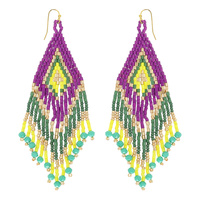MARDI GRAS COLOR THEME BEAD FRINGE EARRINGS