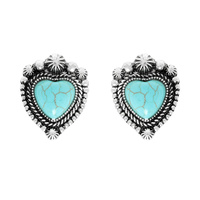 WESTERN NAVAJO TURQUOISE HEART EARRINGS