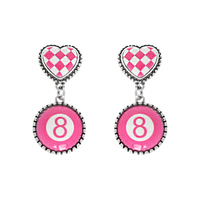 WESTERN CHECKERBOARD HEART EIGHT BALL EARRINGS