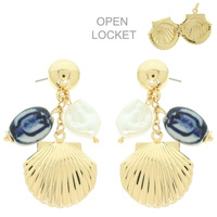 SEASHELL LOCKET POST DANGLE EARRINGS