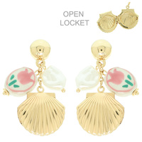 SEASHELL LOCKET POST DANGLE EARRINGS