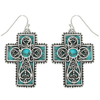 WESTERN SCROLLED FILGREE CROSS EARRINGS