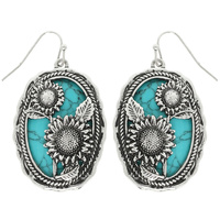 WESTERN TURQUOISE SUNFLOWER OVAL EARRINGS