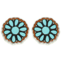 WESTERN TOOLED LEATHER FLORAL SUNFACE EARRINGS