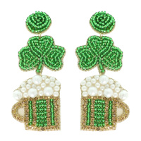 ST. PATRICK'S THEME SHAMROCK BEER EARRINGS