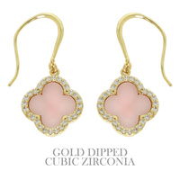 GOLD PLATED CZ PAVE QUATREFOIL EARRINGS