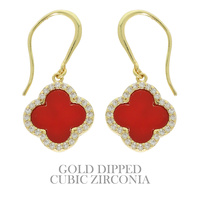 GOLD PLATED CZ PAVE QUATREFOIL EARRINGS