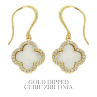 GOLD PLATED CZ PAVE QUATREFOIL EARRINGS