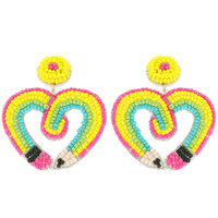 HEART SHAPED PENCIL SEED BEADED EARRINGS