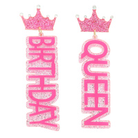 "BIRTHDAY QUEEN" GLITTERED EARRINGS