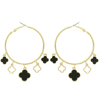 QUATREFOIL ACETATE CHARM DANGLING HOOP EARRING
