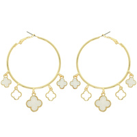 QUATREFOIL ACETATE CHARM DANGLING HOOP EARRING