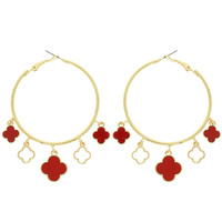 QUATREFOIL ACETATE CHARM DANGLING HOOP EARRING
