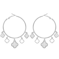 QUATREFOIL ACETATE CHARM DANGLING HOOP EARRING