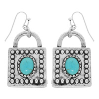 WESTERN TURQUOISE SQUARE LOCKET EARRINGS