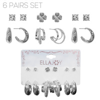 6 PAIR HOOP AND STUD EARRING SET