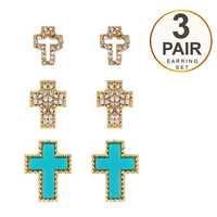 3-PAIR LATIN CROSS EARRING SET