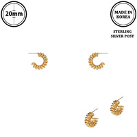 FLASH-PLATED RIBBED HUGGIE HOOP EARRINGS