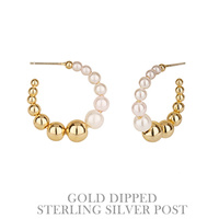 GOLD DIPPED PEARL HOOP EARRINGS