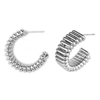 POLISHED RIBBED OPEN HOOP EARRINGS