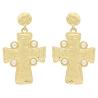 BEZEL JEWELED CROSS EARRINGS