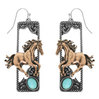 WESTERN WILD HORSE DANGLE EARRINGS