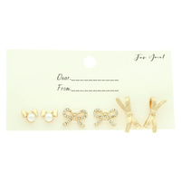 3 PAIR JEWELED BOW STUD EARRING SET